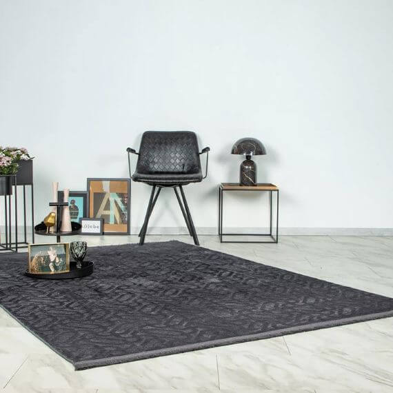 Tapis moderne graphique lavable en machine avec franges Stela